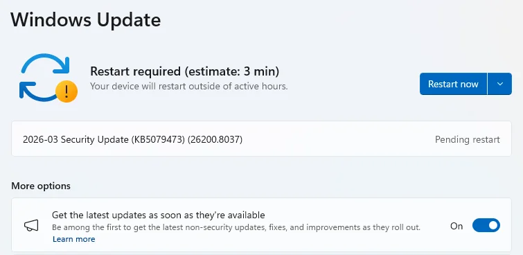 Restart now to apply patches